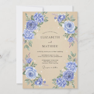 Soft Champagne Periwinkle Peony Wedding Invitation