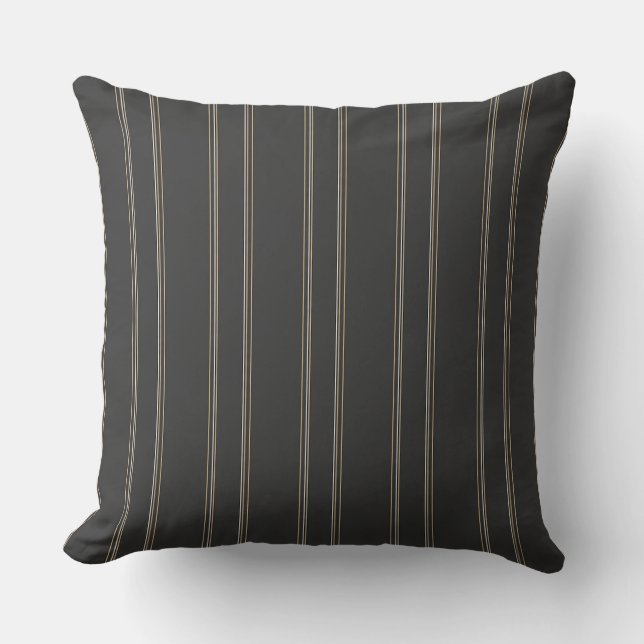 Soft Charcoal Deep Warm Grey Pinstripe Pattern Throw Pillow (Front)
