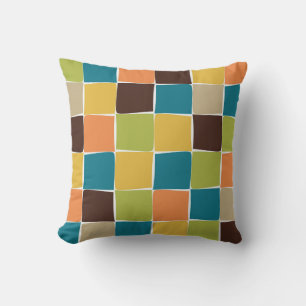 Soft Checks Pillow Teal Orange Green Yellow