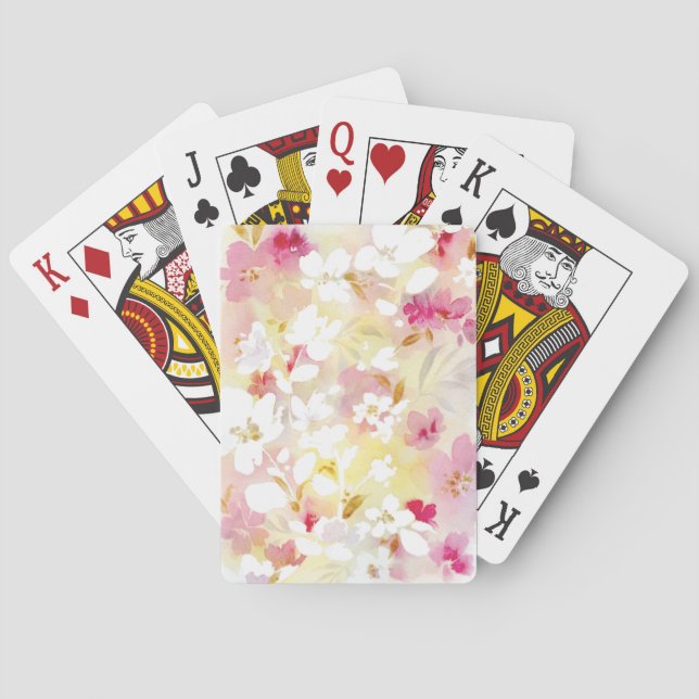 Soft cherry blossom floral pink watercolor poker cards (Back)