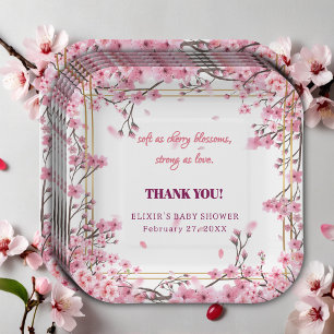 Soft Cherry Blossom Sakura Baby Shower Paper Plates