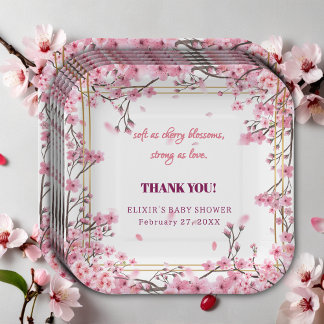 Soft Cherry Blossom Sakura Baby Shower Paper Plates