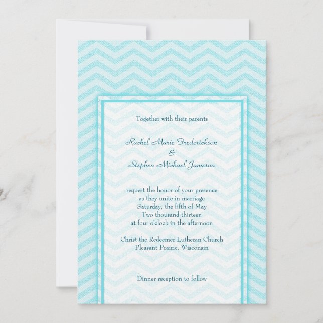 Soft Chevron Aqua Blue Wedding Custom Budget Invitation (Front)