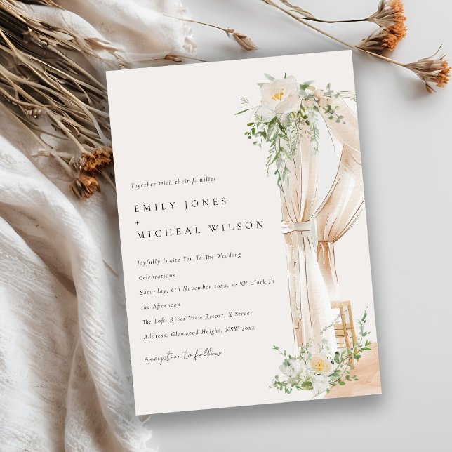 Soft Chic Blush Floral Canopy Botanical Wedding Invitation (Creator Uploaded)
