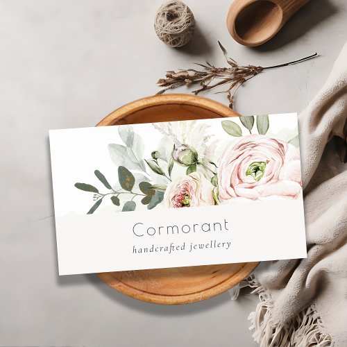 Soft Chic Blush Pink Peony Leafy Botanical Floral Business Card