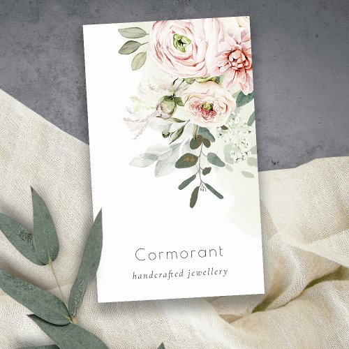 Soft Chic Blush Pink Peony Leafy Botanical Floral Business Card