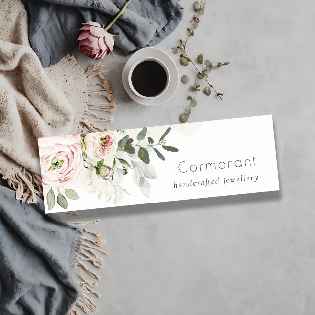 Soft Chic Blush Pink Peony Leafy Botanical Floral Mini Business Card (Creator Uploaded)