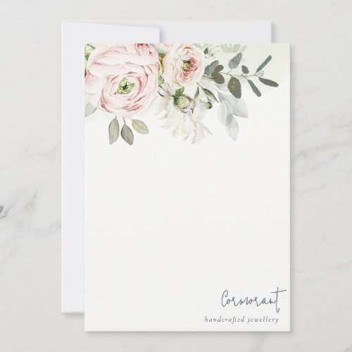 Soft Chic Blush Pink Peony Leafy Botanical Floral Note Card