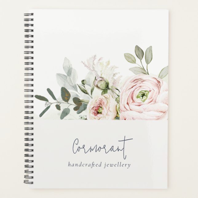 Soft Chic Blush Pink Peony Leafy Botanical Floral Planner (Front)