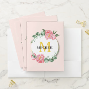 Soft Chic Blush Pink Peony Leafy Botanical Floral Pocket Folder