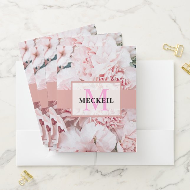 Soft Chic Blush Pink Peony Leafy Botanical Floral  Pocket Folder (In Situ)