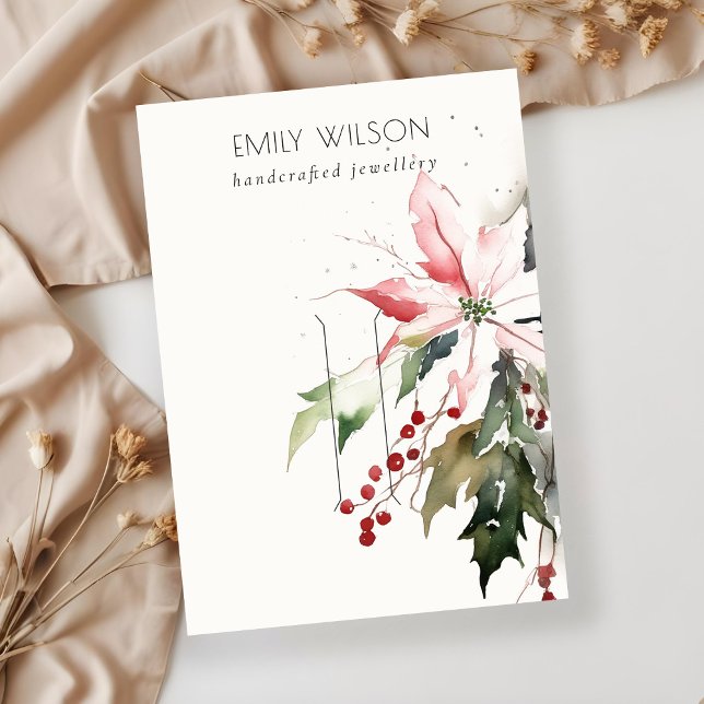 Soft Christmas Berry Poinsettia Hairpin Display Business Card (Creator Uploaded)