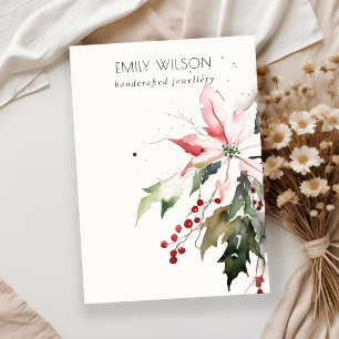 Soft Christmas Berry Poinsettia Watercolor Earring Business Card