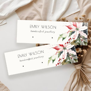 Soft Christmas Berry Poinsettia Watercolor Earring Mini Business Card