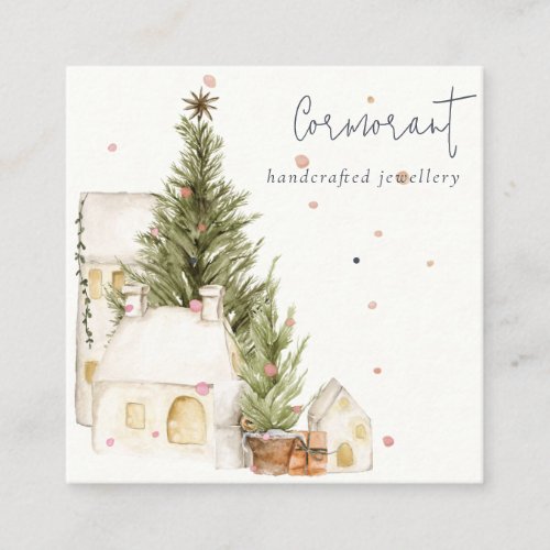 Soft Christmas Tree House Snow Earring Stud Holder Square Business Card