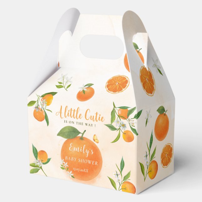 Soft Citrus Blossom Cute Orange Baby Shower Favor Boxes (Front)