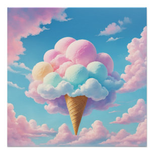 Soft cloud ice cream cone in pastel Glossy Poster