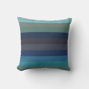 Soft Coastal Blues & Taupe Horizontal Stripes  Throw Pillow