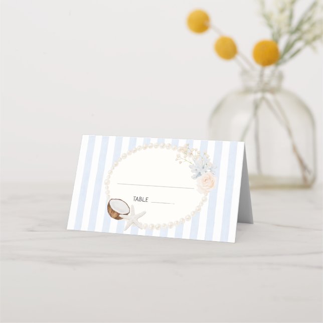Soft Coastal Bridal Shower  Place Card (Front)