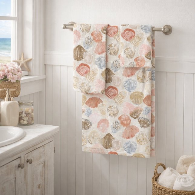Soft Coastal Seashell Beach Pattern Bath Towel Set (Creator Uploaded)