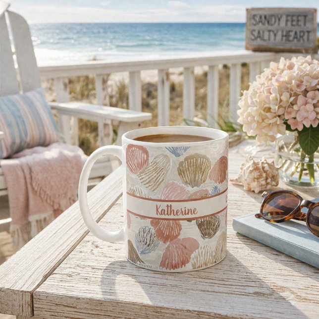 Soft Coastal Seashell Beach Pattern Coffee Mug (Creator Uploaded)