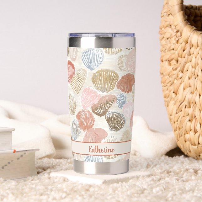 Soft Coastal Seashell Beach Pattern Insulated Tumbler (Living Room (Rotated))