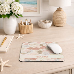 Soft Coastal Seashell Beach Pattern Mouse Pad