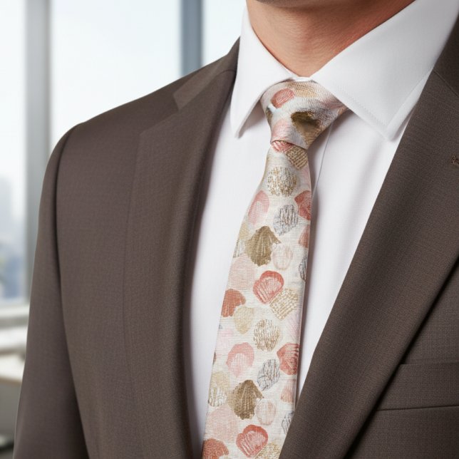 Soft Coastal Seashell Beach Pattern Neck Tie (Creator Uploaded)