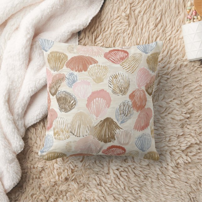 Soft Coastal Seashell Beach Pattern Throw Pillow (Blanket)