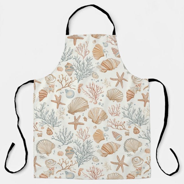 Soft Coastal Seashells & Coral Botanical Apron (Front)