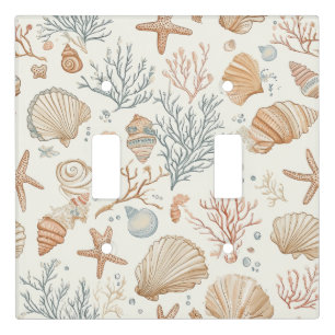 Soft Coastal Seashells & Coral Botanical Light Switch Cover