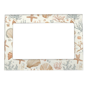 Soft Coastal Seashells & Coral Botanical Magnetic Frame
