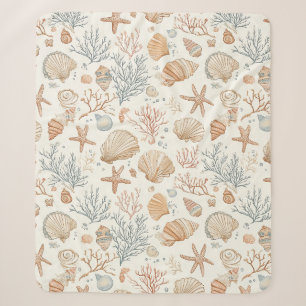 Soft Coastal Seashells & Coral Botanical Sherpa Blanket
