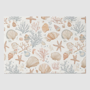 Soft Coastal Seashells & Coral Botanical Tissue Paper