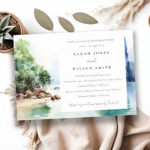 Soft Coastal Thailand Seascape Rehearsal Dinner Invitation