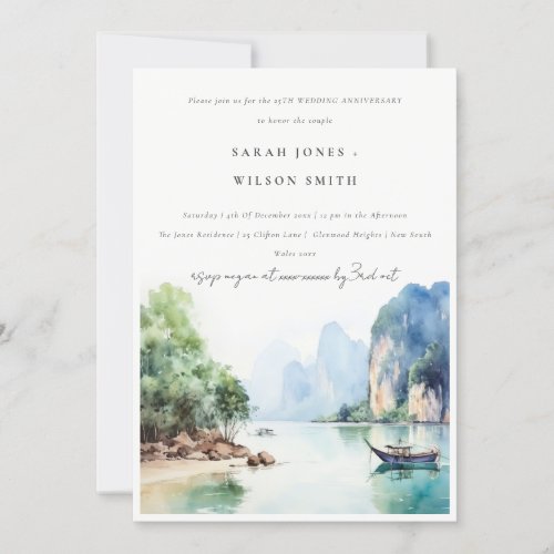 Soft Coastal Thailand Seascape Wedding Anniversary Invitation