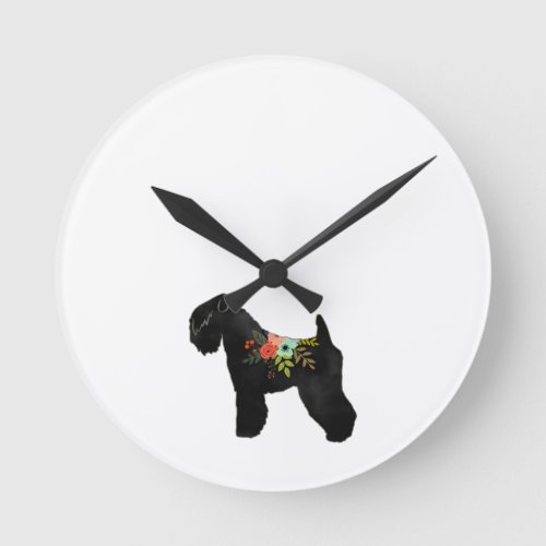 Soft Coat Wheaten Terrier Boho Floral Silhouette Round Clock
