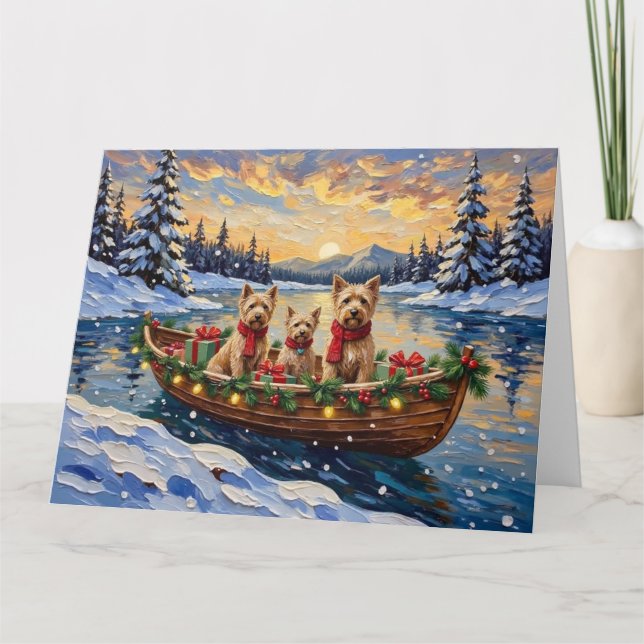 Soft Coated Wheaten Terrier Christmas Boat Holiday Card (Front)