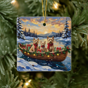 Soft Coated Wheaten Terrier Christmas Boat Holiday Ceramic Ornament