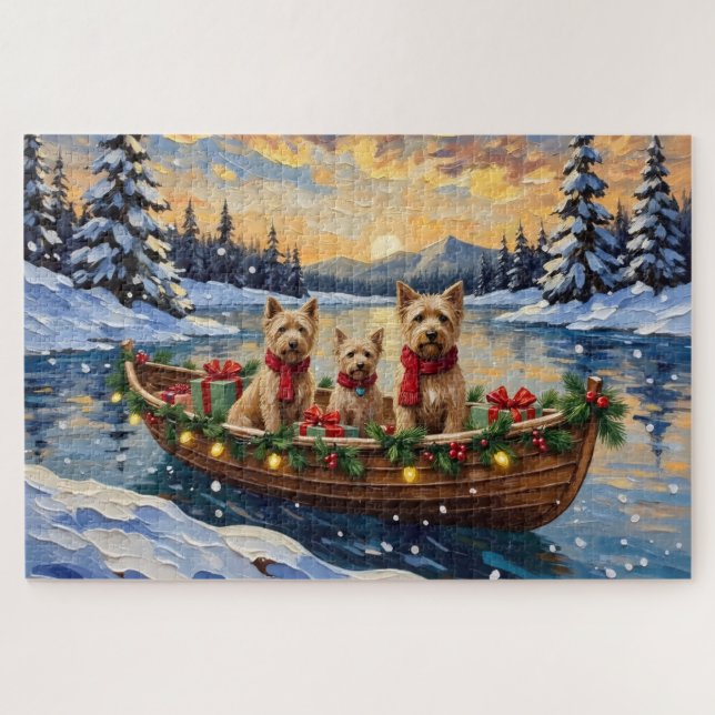 Soft Coated Wheaten Terrier Christmas Boat Holiday Jigsaw Puzzle (Horizontal)