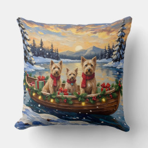 Soft Coated Wheaten Terrier Christmas Boat Holiday Throw Pillow
