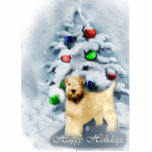 Soft Coated Wheaten Terrier Christmas Cutout<br><div class="desc">Beautiful Soft Coated Wheaten Terrier holiday art. The Wheaten is adorable aside a decorated woodland christmas tree. Cards,  ornaments,  and apparel. Lots of gift ideas for dog lovers to make the gift giving holiday extra special.</div>