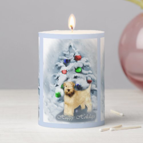 Soft Coated Wheaten Terrier Christmas Pillar Candle