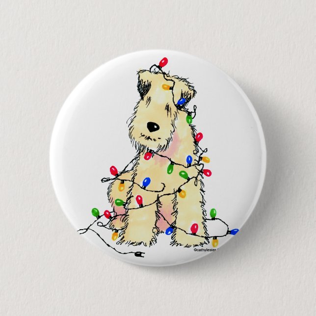 Soft Coated Wheaten Terrier - Christmas Pinback Button (Front)