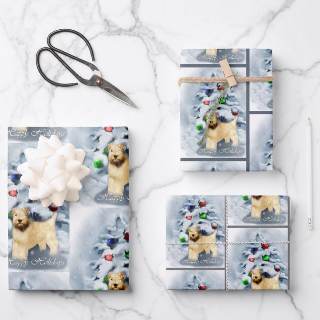 Soft Coated Wheaten Terrier Christmas Wrapping Paper Sheets (Front)