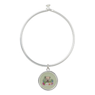 Soft-Coated Wheaten Terrier Colorful Flowers Green Bangle Bracelet