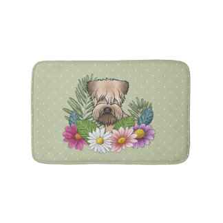 Soft-Coated Wheaten Terrier Colorful Flowers Green Bath Mat