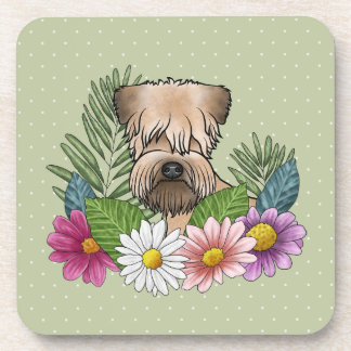 Soft-Coated Wheaten Terrier Colorful Flowers Green Beverage Coaster