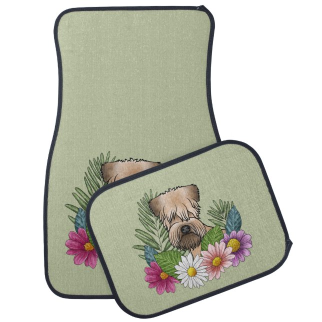 Soft-Coated Wheaten Terrier Colorful Flowers Green Car Floor Mat (Set)