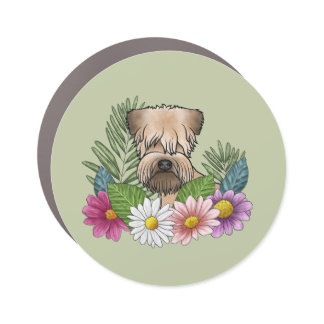 Soft-Coated Wheaten Terrier Colorful Flowers Green Car Magnet